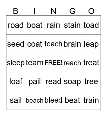Vowel Teams Bingo Card