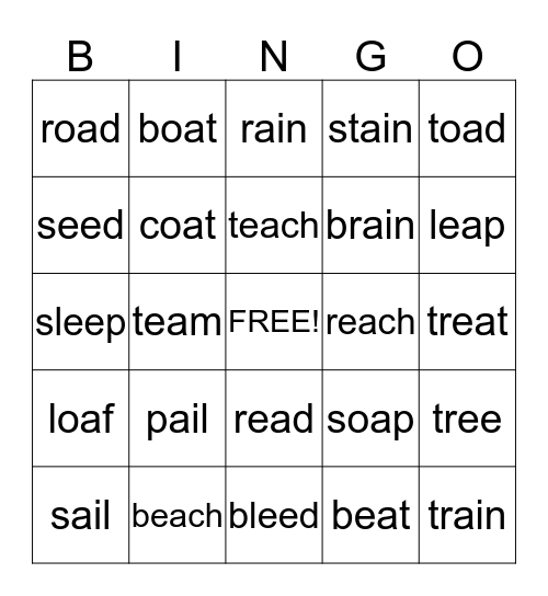 Vowel Teams Bingo Card