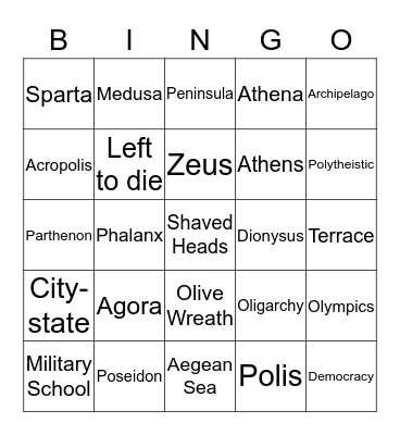 Ancient Greece  Bingo Card