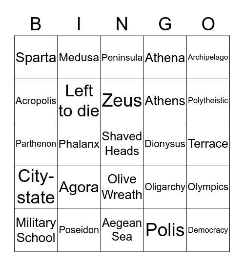 Ancient Greece  Bingo Card