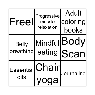 Mindfulness Bingo Card