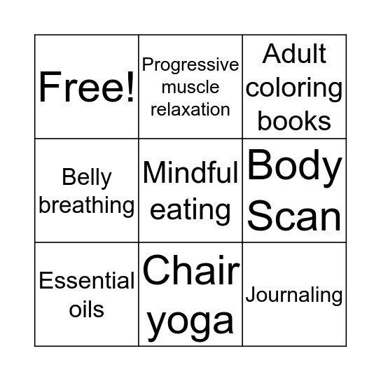 Mindfulness Bingo Card