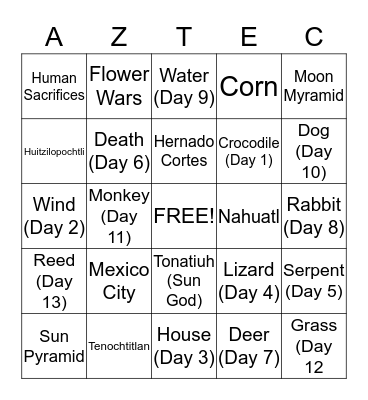 Aztec Bingo Card