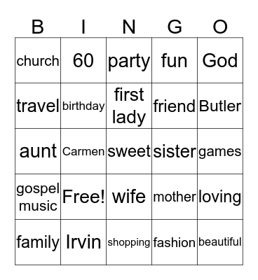 Sweet 60 Birthday Celebration Bingo Card