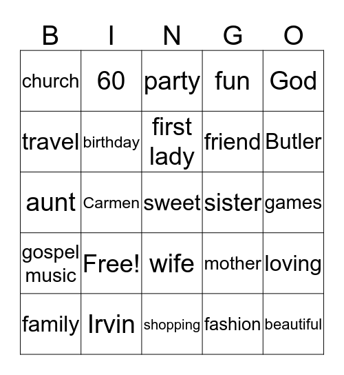 Sweet 60 Birthday Celebration Bingo Card