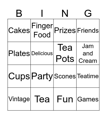 High Tea Bingo Card