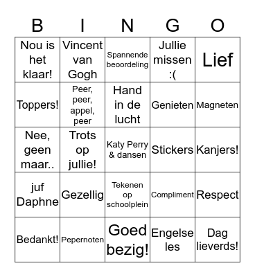 Dag lieve klas Bingo Card