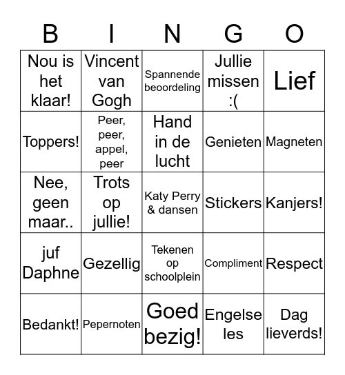 Dag lieve klas Bingo Card