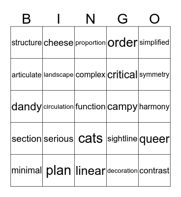 ARCHITECT Bingo Card