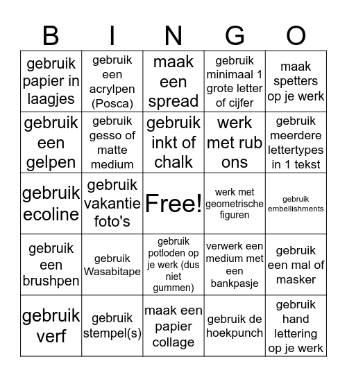 Mixed Media Bingo Card