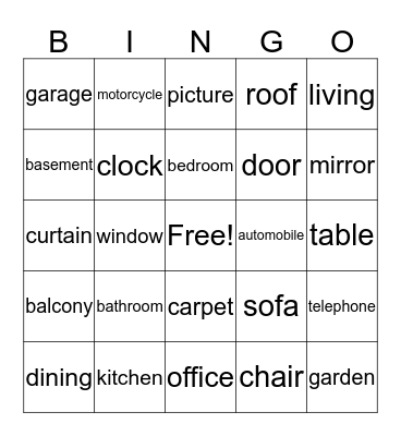 Parts of a House Bingo Card
