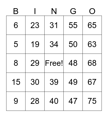 QSI Family bin Bingo Card