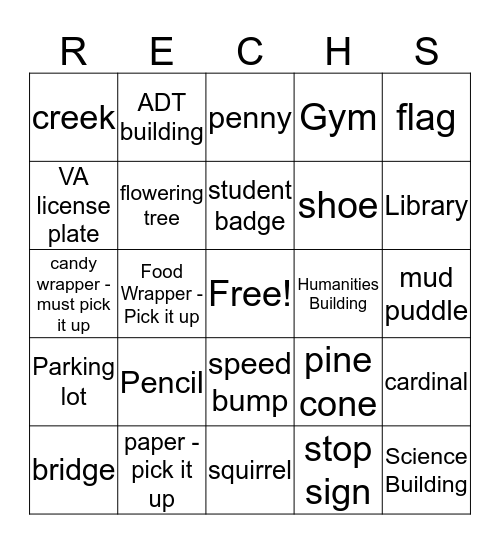 RECHS Bingo Card