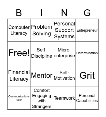 Self-Assessment Vocabulary Bingo Card