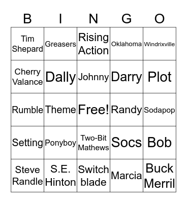 The Outsiders Bingo Card