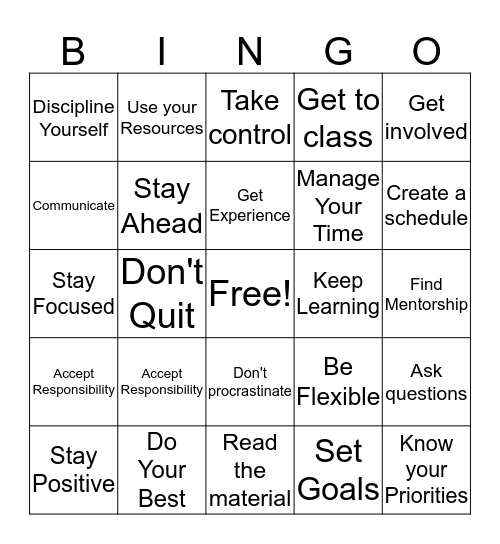Keys to Success Bingo Card