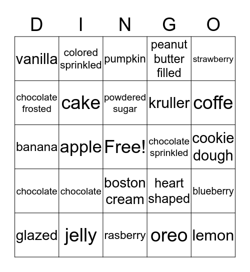 Krispy creme Bingo Card