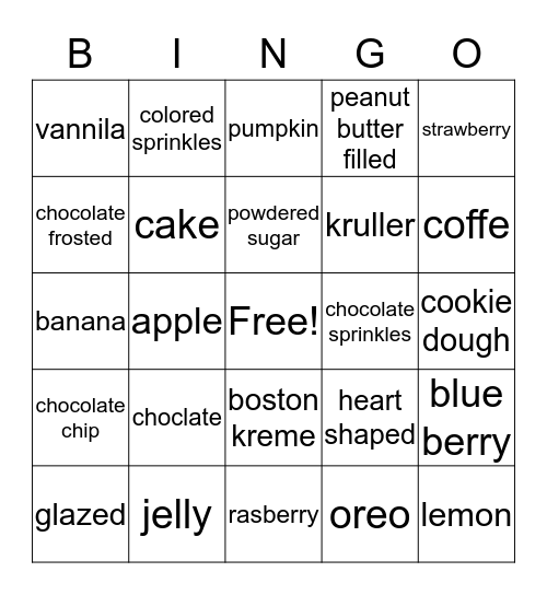 Krispy kream Bingo Card