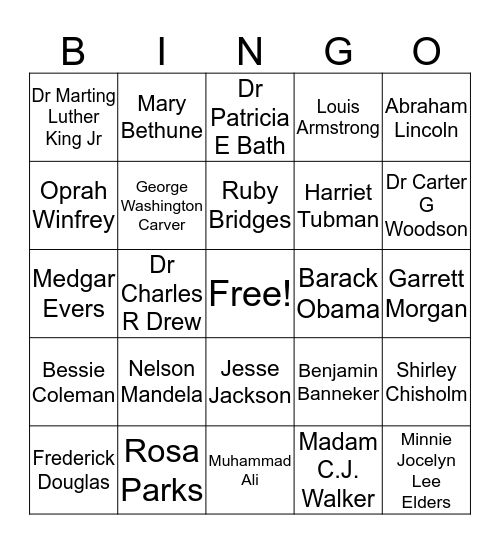 Black History Month Bingo Card