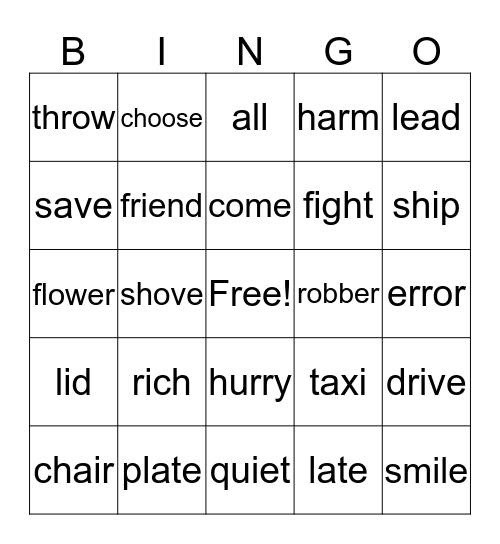 Foods Bingo Card