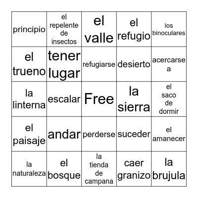 Span 3 Vocabulary 1A Bingo Card