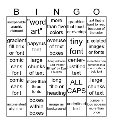 Bad Document Design Bingo Card
