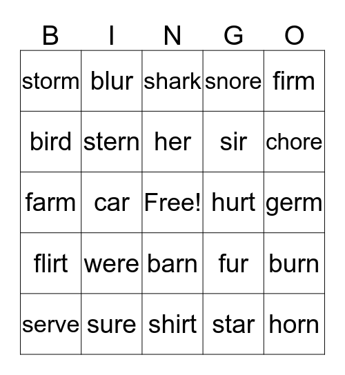 Controlled "R" Bingo Card