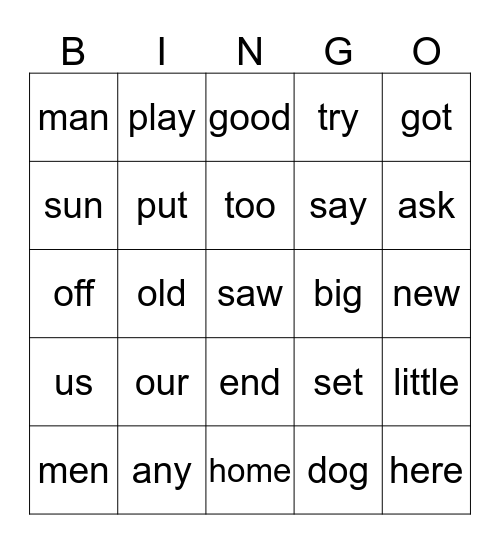 1st Grade Sight Words -  Quarter 1 Bingo Card