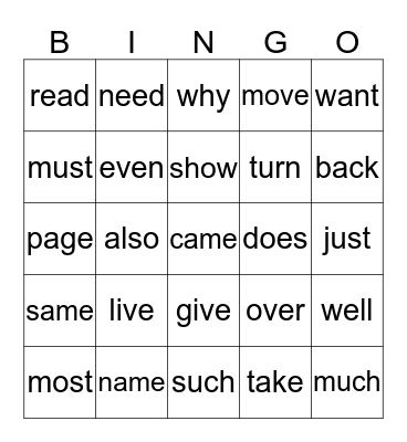 1st Grade Sight Words - Quarter 2 Bingo Card