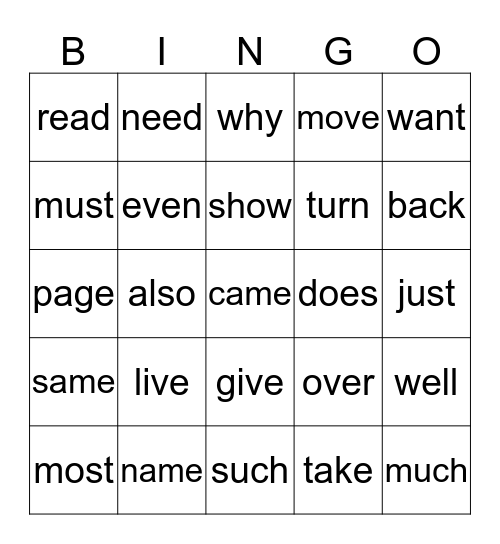 1st Grade Sight Words - Quarter 2 Bingo Card