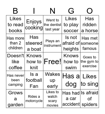 Find Someone Who Bingo Card