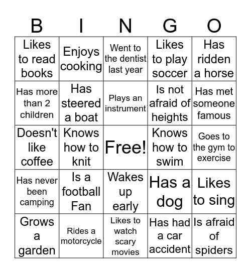 Find Someone Who Bingo Card