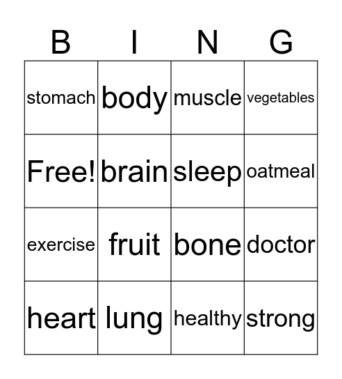 The Body Unit Vocabulary  Bingo Card