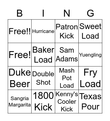 Alcohol Bingo Card