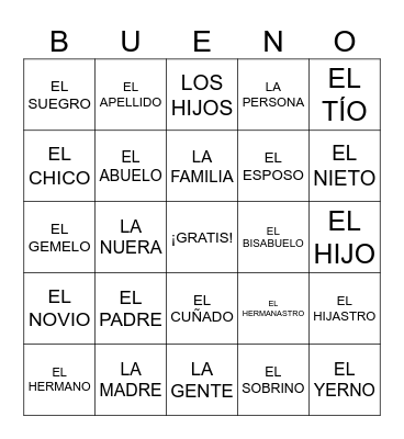 1st familia Bingo Card