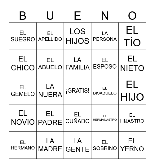 1st familia Bingo Card