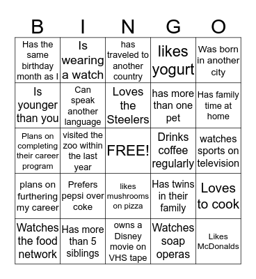 ICEBREAKER BINGO Card