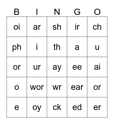 Phonics Bingo Card