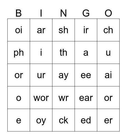 Phonics Bingo Card