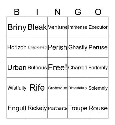 Bad Beginnings Vocabulary Bingo Card