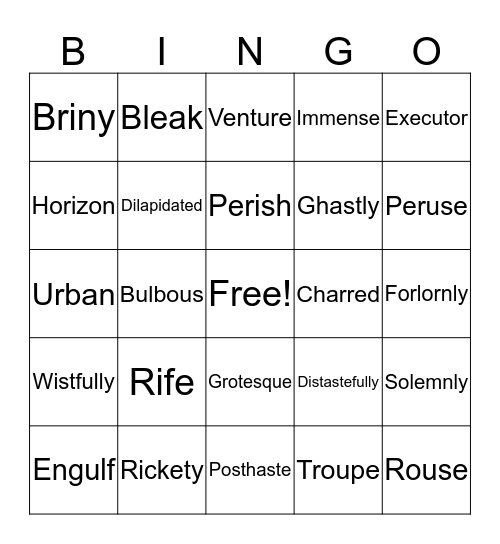 Bad Beginnings Vocabulary Bingo Card