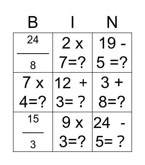 数学 Bingo Card
