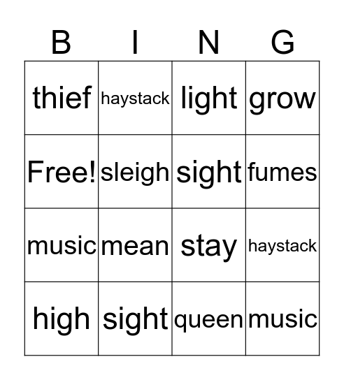 SPELLING BINGO Card
