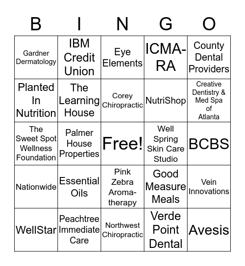 City of Marietta 2018 Health Fair Vendor Bingo Card