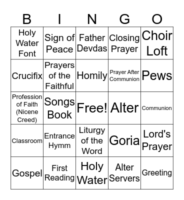 Celebrate the Mass Bingo Card