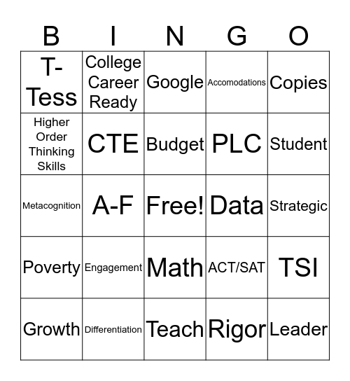 Portfolio Bingo Card