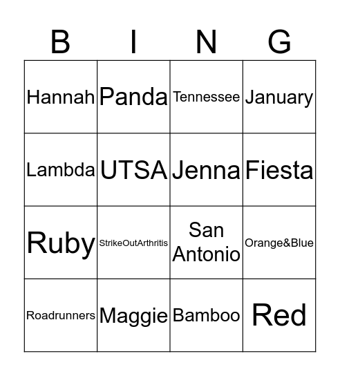 AOII Fiesta Bingo Card