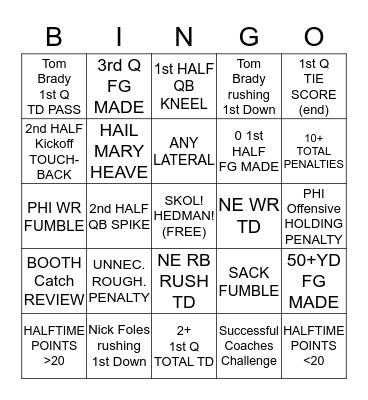 SUPER BOWL BINGO Card