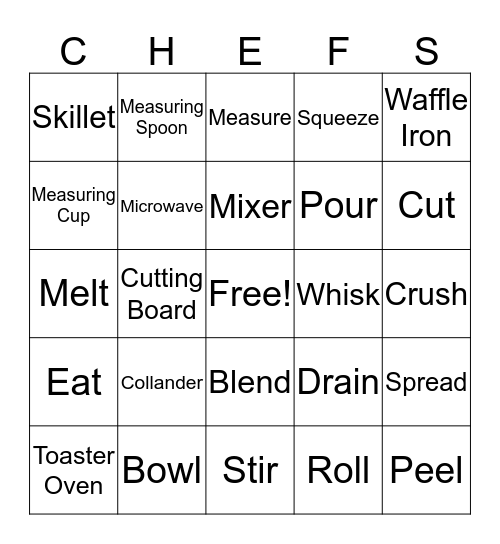 Top Chef Bingo Card