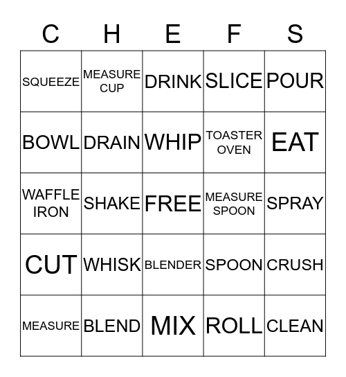 Top Chef Bingo!  Bingo Card